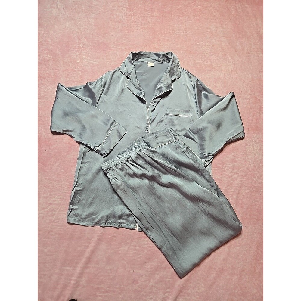 SilkSilky Luxurious 100% Pure Silk Steal Blue Pajama Set Size Large
